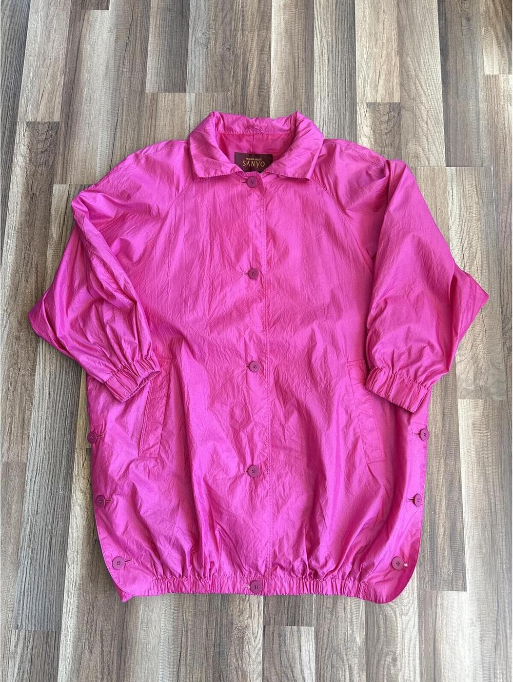 Vtg 1980s Sanyo Hot Pink Oversized Jacket Barbiecore Festival Dopamine Dressing